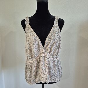 SHEIN Pink & White Floral Ruffle Strap V-Neck Camisole